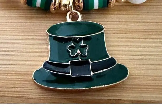 St Patricks Day Bracelet New Beaded Leprechaun Har Shamrock Four Leaf Cl… White