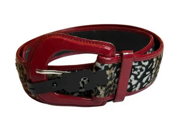 Y2K Style Red and Black Cheetah Print Fashion Belt 43.5 Inches