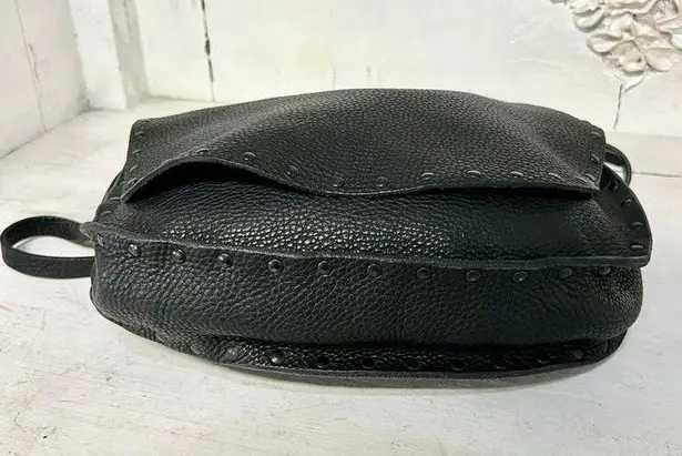 Miu Miu Pebble Leather Studded Flap Crossbody Shoulder Bag Black with Dust Cover