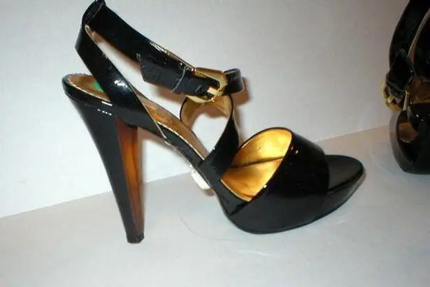 New $229 Womens Heels Report Black Patent Leather 8 Shoes Sandals Beautiful Cool