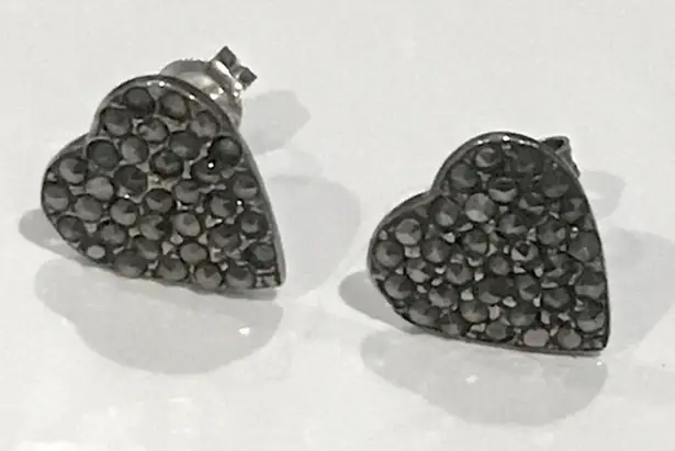 Onyx Vintage Marcasite & Heart Shaped Sterling Studs