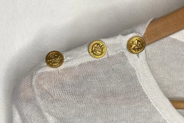 Sioni nautical linen blend striped sweater with golden chunky button accent sz S