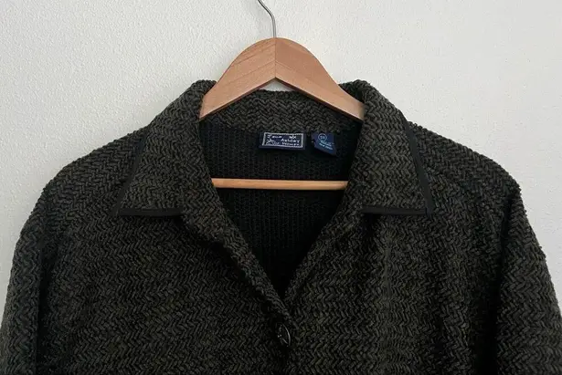 Jane Ashley Plus Cardigan 3X Moss Green Herringbone Knit Floral Button Oversized