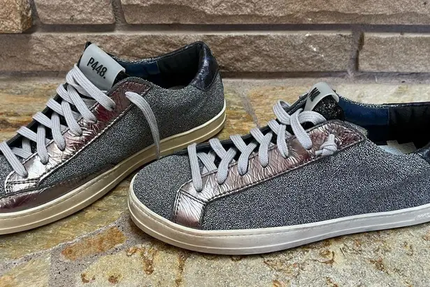 P448 John Shar Embellished Low Top Sneakers Gunmetal Silver 41 11 free people