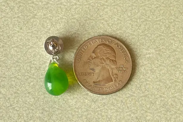 Handmade green opal teardrop Czech glass simple minimalist earrings💚