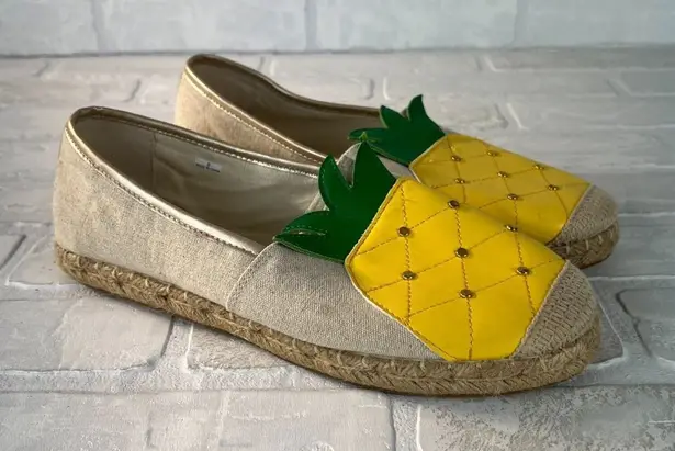Avon Cushion Walk Espadrille Flats Womens 9 Pineapple Slip On Canvas Casual Yellow