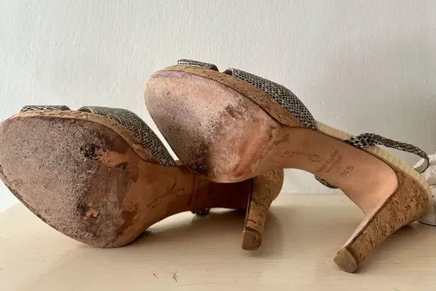 Oscar de la Renta - Snakeskin Open Toe Pumps W/ Cork Heel