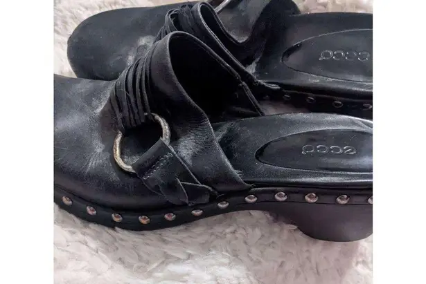 Ecco  Clogs Mules Black Womens Leather size 39 US 8.5 Studded Buckle