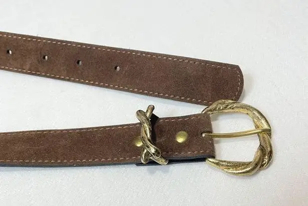 Brown Leather Belt with Gold Tone Twisted Buckle