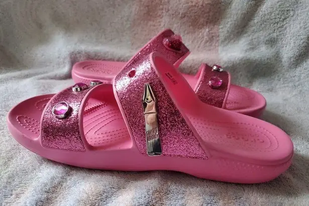 Crocs  Benefit X Limited Edition Pink Glitter Sandals Slip On Shoe Slippe…