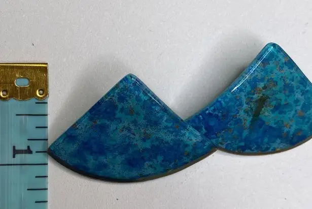 Vintage Earrings Blue & Gold Flecks Triangular/Fan Shaped EUC OS Artsy Abstract