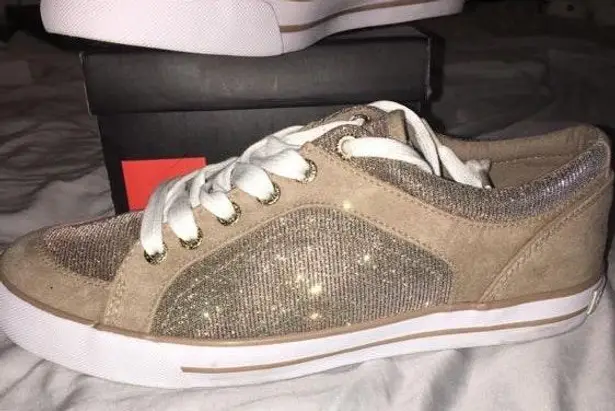 Guess Gold Multi Fabric Sneaker 8M Oulala NWB