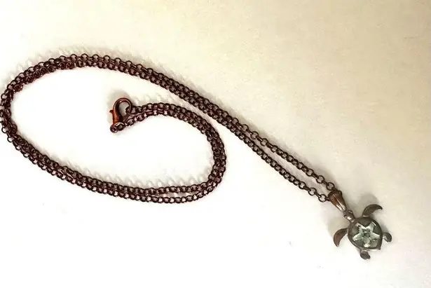 Copper tone and green turtle pendant necklace Brown