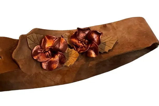 Unique Handmade Leather 3D Floral Accent Belt.