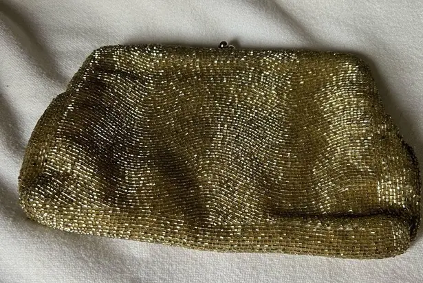 Vintage beaded Clutch gold kiss lock