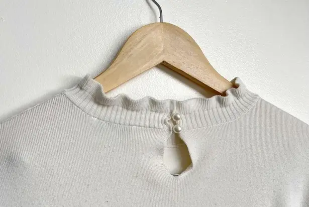 Cottagecore White Eyelet Knit Top Size XL