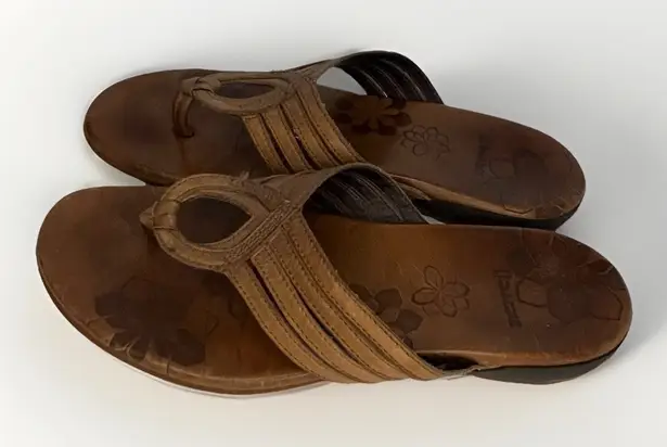 Merrell Brown Leather Thong Sandals Women's Size 7 Floral Slip-On Comfort Shoes