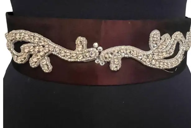 Handmade Maroon rhinestone silky bridal belt/sash