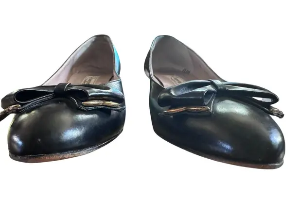 Vintage Paogoni Florence Leather Bow Pumps Pointed Kitten Heels Classic 8 Narrow Black