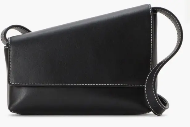 STAUD Acute Asymmetric Small Crossbody Leather Bag Black