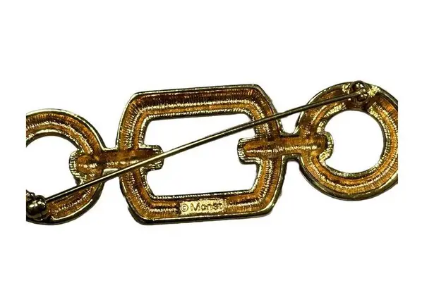 Monet Vintage Gold Tone Square Circle Textured Brooch Pin