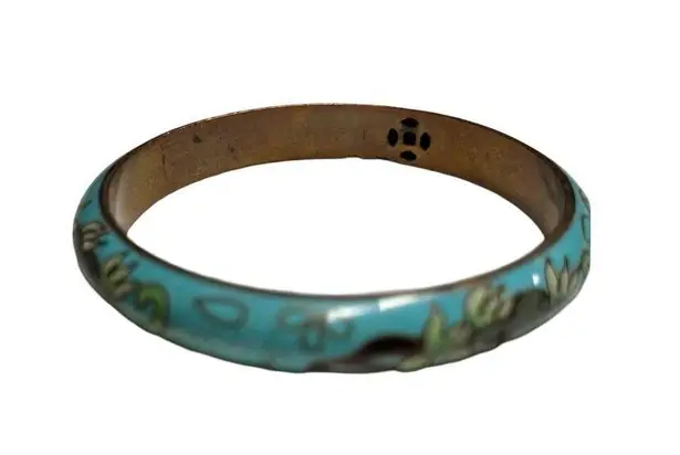 Vintage Baby Blue Cloisonné Floral Bangle Bracelet