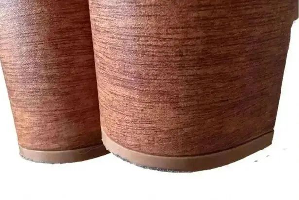 Lulu’s Lucianto Copper Satin Ankle Strap Wooden Platform Sandals SZ 6 Brown