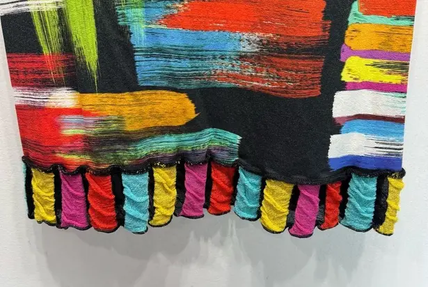 Olivier Philips Bright Colorful Paint Strokes Dress 3/4 Mesh Sleeves Art to Wear Size M