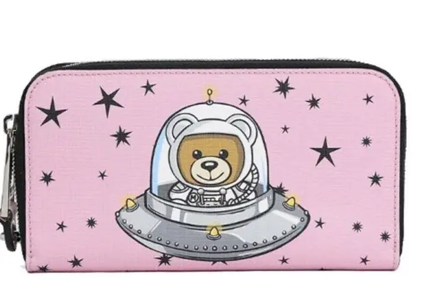 Moschino 💕💕 Space Ship Bear Zip Around Wallet Pink NWT 100% Leather