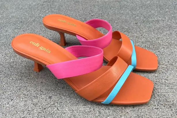 Cult Gaia Roksana colorblock leather sandal in flamingo multi size IT 39.5 NEW