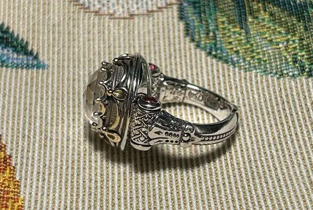 Konstantino Sterling Silver & 18K Gold Mother of Pearl & Pink Tourmaline Ring Size 6