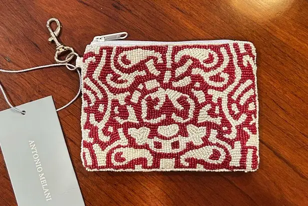 Antonio Melani  Red and White Beaded Patterned Pouch - Image 1