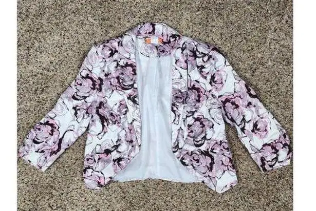 One Star White Floral Womens Blazer Size Medium