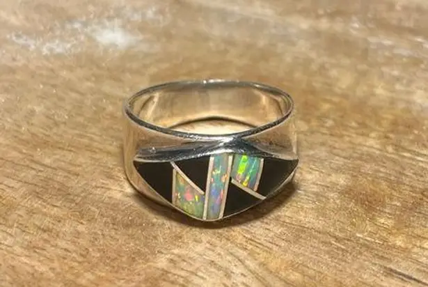Onyx Vintage Inlay Black & Opal 925 Sterling Silver Ring