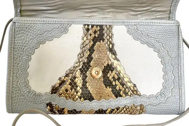 Carlos Falchi Vintage Snakeskin Reptile Gray Leather Clutch Purse Shoulder Bag Multiple