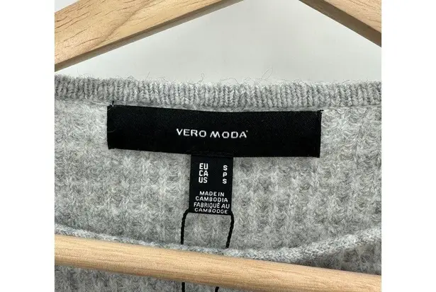 VERO MODA Sweater Women Small NWT Light Grey Melange Simone Long Sleeve Ruffle