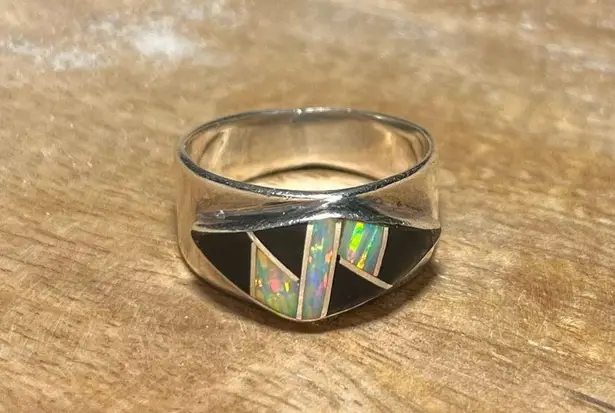 Onyx Vintage Inlay Black & Opal 925 Sterling Silver Ring
