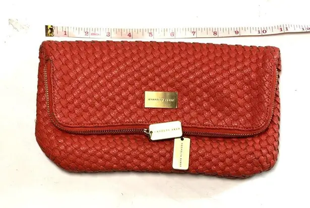 Cornelia Guest Clutch Womens coral Woven Faux Leather Foldover Purse Zip Bag Red