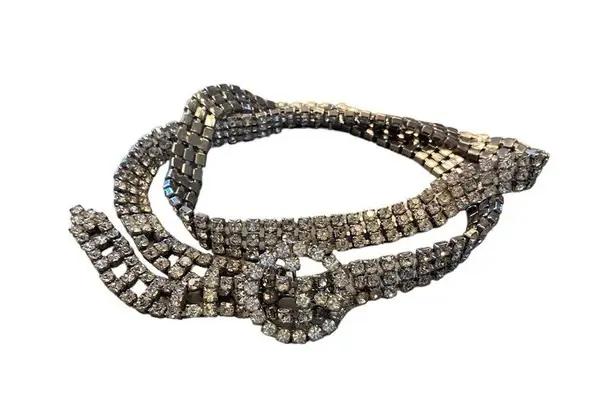 VINTAGE SILVER TONE SPARKLING PRONG SET RHINESTONE BLING BELT 32" x 1/2" - Image 3