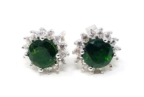 Sterling Silver , emeralds*/diamonds* earrings