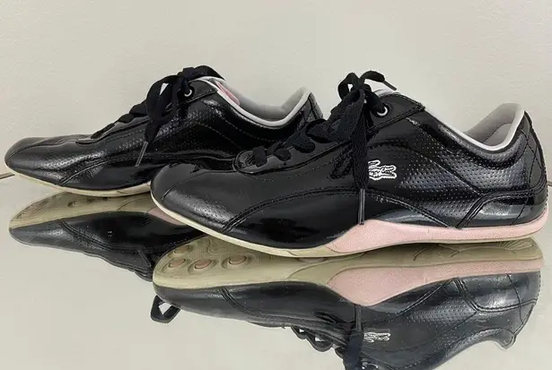 Lacoste Y2K Black Pink Shiny Patent Leather Shua 2 Casual Bowler Track Sneakers