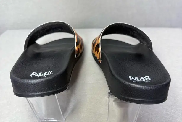 P448 Womens Leopard Black Rubber Sandals Slides Logo Size 38 Pool Beach