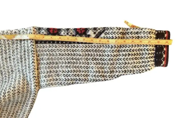 VTG Wool Chunky Knitted Cardigan Sweater M Black Cream Red Metal Scroll Buttons Size M