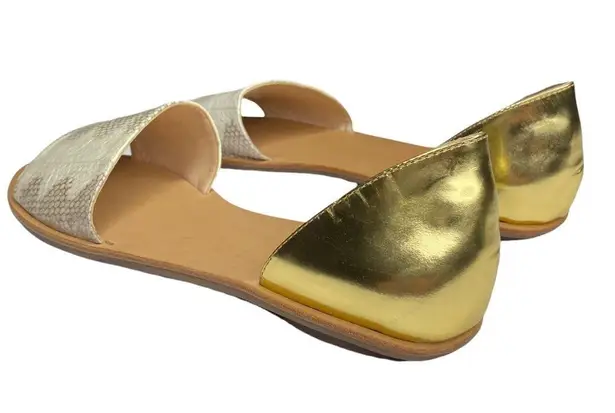 Loeffler Randall new ❁ Sawyer Snake Flat Sandals ❁ Ivory Metallic Gold Leather ❁