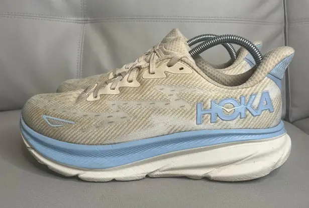 Hoka Clifton 9 Oak Alabaster Athletic Running Shoes Sneakers Women’s Size 9.5 Blue