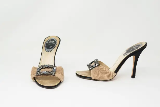 Rene Caovilla Silk Crystal Jewel Embellished Buckle Open Toe Sandal High Heels 6