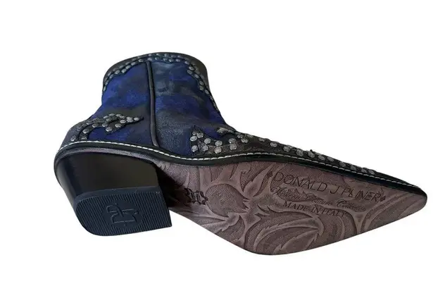 Donald Pliner Western Ocean Suede Crush Metallic Leather Boot Shoe $625 NWT Blue Size 6