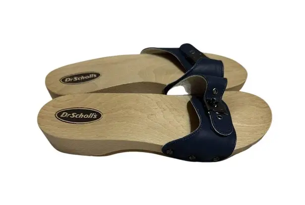 VTG Dr Scholls Sandals Original Wooden Exercise Clog Navy Made in Italy 8 US NEW Blue