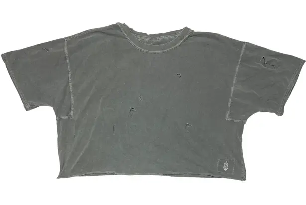 FP Movement Distressed Cropped Tee Women's Small Gray 100% Cotton Oversized EUC - Image 1