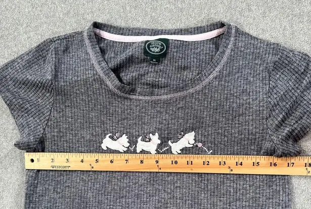 Laura Ashley Ribbed Puppy Tee Shirt Women's Medium Gray Cap Sleeve Y2k Scotties